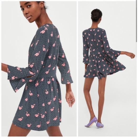 Zara Navy Pink Flamingo Romper - Picture 2 of 7